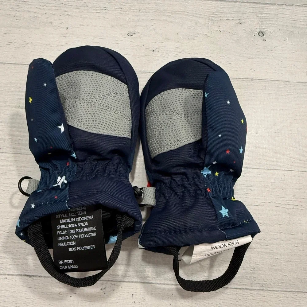Swany‎ toddlers unisex snow mittens Tots size 3/4 navy blue with stars